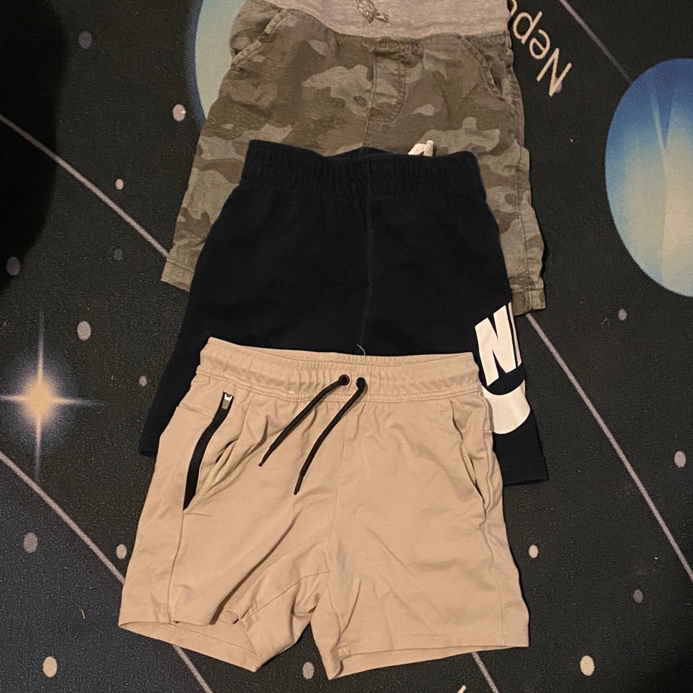 Nike Kids Tan, Black, and Camouflage Shorts Trio